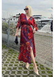 Madmext فستان طويل بفتحة منقوشة باللون الأحمر MG2325