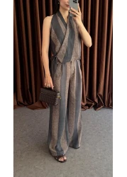 HAZELANNA بدلة قهوة بقصة مزدوجة الصدر