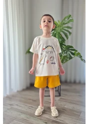 BALKABAĞI Dinosaur Bloods and Shorts/Stone Tshirt for 2 Sets Boys Piping Detailed Mtye0026