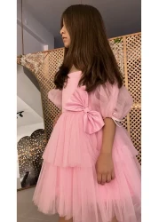 İkrabutikbursa Girl's Powder Tail Evening Dress, Girl's Dress,