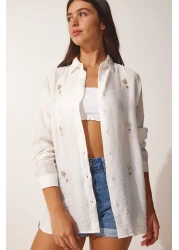 Happiness İstanbul قميص أيروبين نسائي مطرز بأحجار كريستال إكرو TU00025