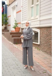 LOCCO Women's Ornamental Stitched Gathered Suit Anthracite