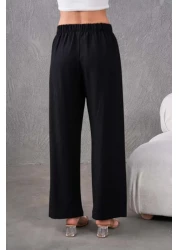 MVStore بنطال نسائي من الكتان ذو خصر مطاطي وواسع الساق ومريح