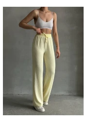 BEJNA بنطلون بالازو أصفر بخصر مطاطي نسائي