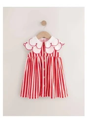 Next Baby فستان بياقة على شكل قلب أحمر مصنوع من القطن بنسبة 100%