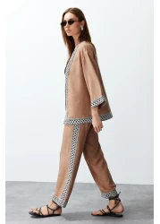  Collection Camel Colored Woven Kimono and Trousers Set - Twoss24Au00094