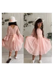 Mixie Girl's Salmon Hat Laced Princess Model Dress