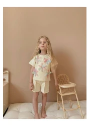YİGİT BUTİK Yigit Butik Girl's Suit with Floral Embroidered Shorts