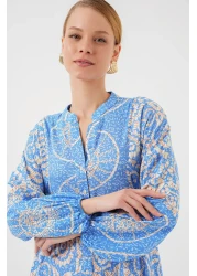 Bigdart 2423 Authentic Patterned Hijab Dress - S. Blue