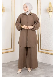 Tesettür Dünyası طقم فراولة مزدوج TSD250183 بني