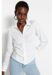  Collection Ecru Gathered Fitted/Slim Fit Woven Shirt TWOSS23GO00177