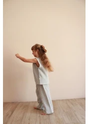 Oh La La Koala For Little Ones طقم موسلين بجيوب غير متماثلة مخططة باللون الأزرق