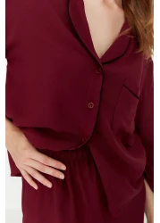  Collection طقم بيجامة منسوجة من الفيسكوز باللون العنابي THMAW21PT0292