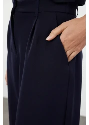 Collection High Waist Wide Leg Dark Navy Pleated Trousers - Twoaw21Pl0076