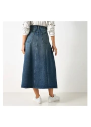 Lee Cooper Solid A-line Denim Midi Skirt with Pockets