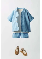 Magu تي شيرت أبيض وقميص وشورت برمودا للأولاد - طقم من 3 قطع