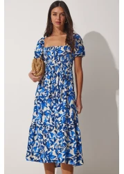 Happiness İstanbul فستان فيسكوز صيفي منقوش بالزهور باللون الأزرق للنساء CI00079