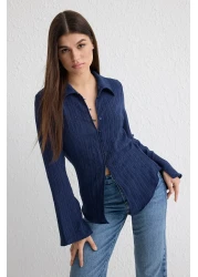  Collection Dark Navy Textured Fitted Waist Sitting Woven Shirt Twoss24Go00002