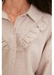  Collection قميص منسوج من القطن باللون البيج TWOSS20GO0357