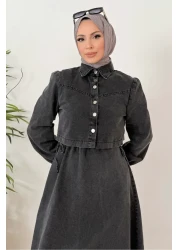 Bestenur طقم فستان جينز مزدوج - جاكيت 1364 أنثراسايت