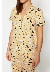  Collection Cotton Leisure Patterned Peach Piping Pajamas Set - Thmss19Ip0037