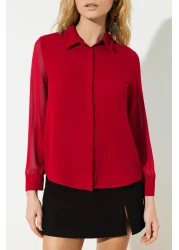  Collection Red Woven Shirt with Transparent Sleeves - TWOAW20GO0116