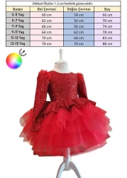 Mashotrend Feather Shoulder V Back Sequined Girls' Dress - Children's Evening Dress - Girls' Evening Dress - Children's Graduation Dress