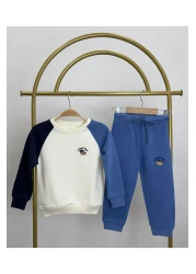 Magu طقم سويت شيرت قطني شتوي مطرز وبدلة رياضية للركض للأولاد