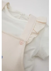 Defacto Disney Mickey Minnie Short Sleeve Baby Girl T-Shirt and Sleeveless Overalls Set - D0796A524Hs