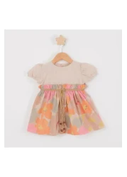 TRENDİMİZBİR Baby Girl Floral Woven Short Sleeve Dress with Belt