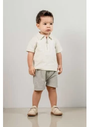 bombe Baby Kids Green Polo Collar Shorts Cotton Comfortable 2-Piece Set Trend Fashion Bottom Top Set