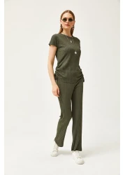 Olalook طقم بنطلون بالازو بلوزة برباط باللون الأخضر للنساء من Nefti TKM-19000196