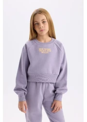 Defacto 2-Piece Set for Girl - Crew Neck Printed Sweatshirt and Elastic Jogger Sweatpants