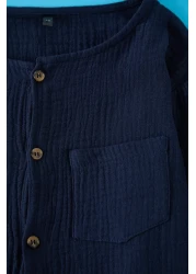 TRENDYOLKIDS Navy Blue Boy's Plain Knitted Top and Bottom Set Tkdaw25Au00097