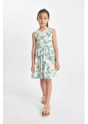 Defacto Girls' Patterned Sleeveless Combed Cotton Summer Dress D2341A824Sm
