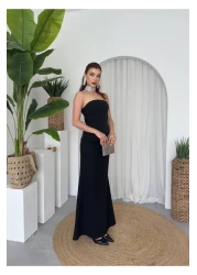 Julidress Black Strapless Neckline Maxi Long Length Premium Bottom Top Set