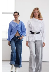  Collection Limited Edition White Collar Detailed Striped Woven Shirt Twoaw25Go00065