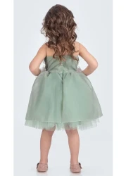 Mnk Baby&Kids Light Green Floral Print Girls' Evening Dress - Karolin M00724 with Ankle and Accessories