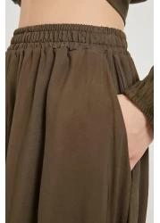 Arma Life تنورة نسائية صيفية مطاطية مجعدة كاكي طويلة واسعة