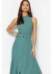  Collection فستان قميص منسوج متوسط الطول بحزام نعناعي TWOSS23EL01628