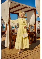 LOCCO فستان فيينا بياقة مربوطة للنساء باللون الأصفر