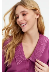  Collection قميص منسوج من القطن المطرز باللون الوردي المتربة TWOAW21GO0005