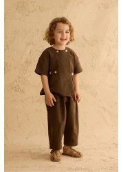 Fahhar Kids Double Button Trousers Suit Bitter Brown