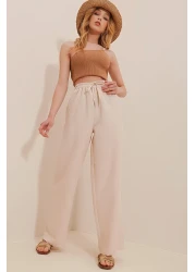 Trend Alaçatı Stili Women's Beige Elastic Waist Relaxed Cut Aerobin Trousers ALC-X6625