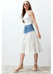  Collection Blue Color Blocked High Waist Midi Denim Skirt TWOSS24ET00142
