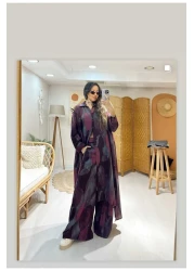 QUAWEAR Shirt Collar Long Shirt Side Pockets Double Suit with Trousers