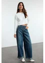  Collection Dark Blue Layered Leg Regular Waist Skater Baggy Jeans Twoss25Je00001