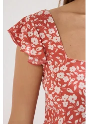  Collection Tile Floral Print Square Neck A-line Viscose Midi Woven Dress TWOSS20EL3331