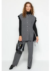  Modest Anthracite Color Blocked Slit Detailed Vest-Pants Knitwear Bottom-Top Set TCTAW24US00087