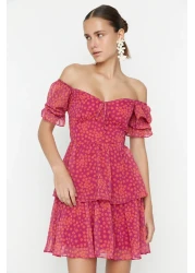  Collection Colorful Floral Patterned Flounce Chiffon Mini Dress - TWOSS22EL2772